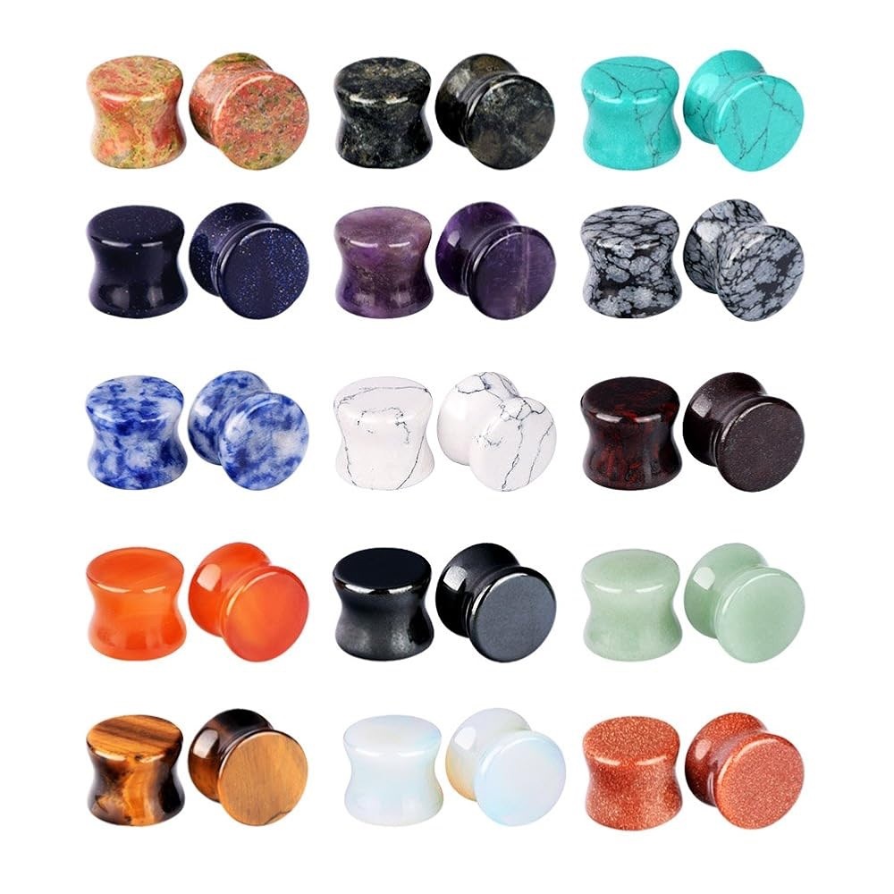 15 Pcs Set Saddle Double Flared Ear Tunnels Expander Plugs Stretcher  8MM